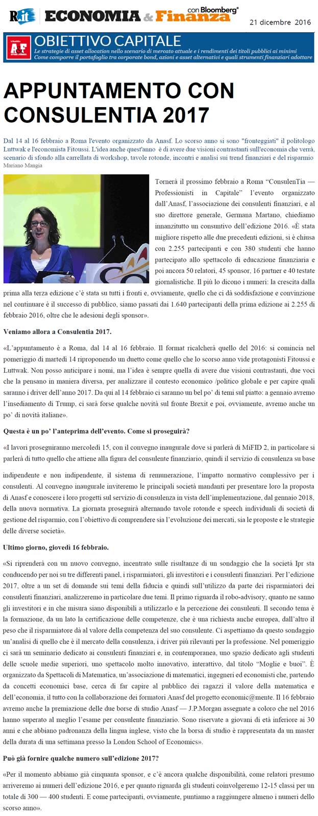 Articolo ConsulenTia17 Roma su R.it - Obiettivo Capitale